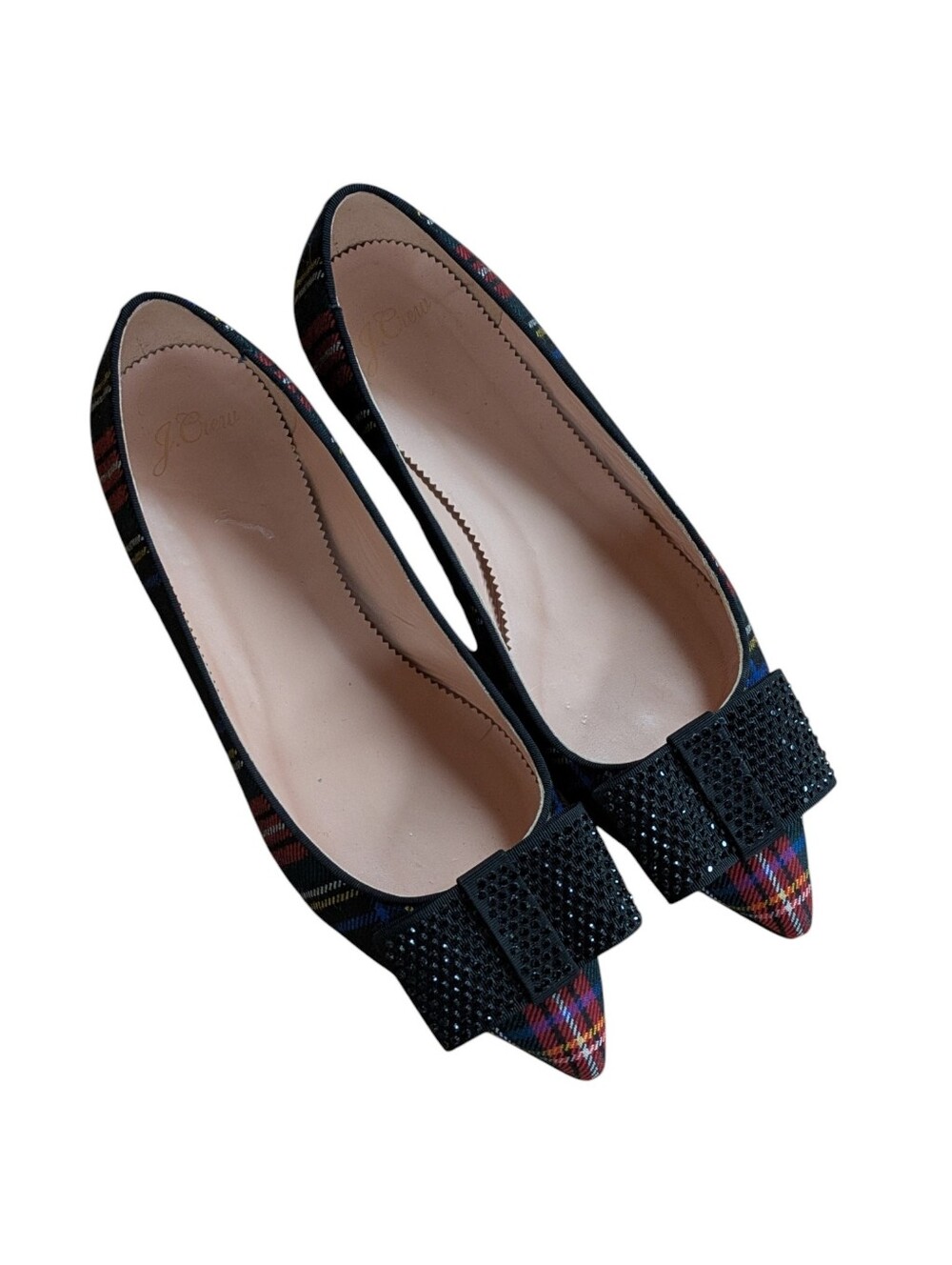 J. Crew Tartan Plaid Rhinestone Bow Pointed Toe Flats Size 8.5 - Picture 8 of 12